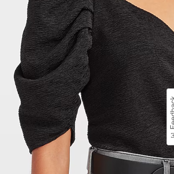 NWT - Express Textured Puff Sleeve Wrap Front Thong Bodysuit - Medium - Picture 3 of 13